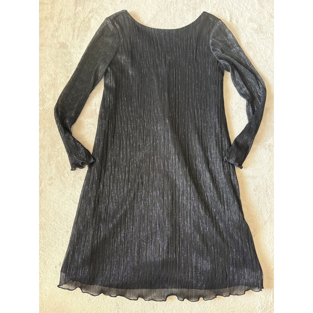 Marina Size‎ 6 Sparkly Party Dress Long Sleeve Pleated Cocktail Dress Black